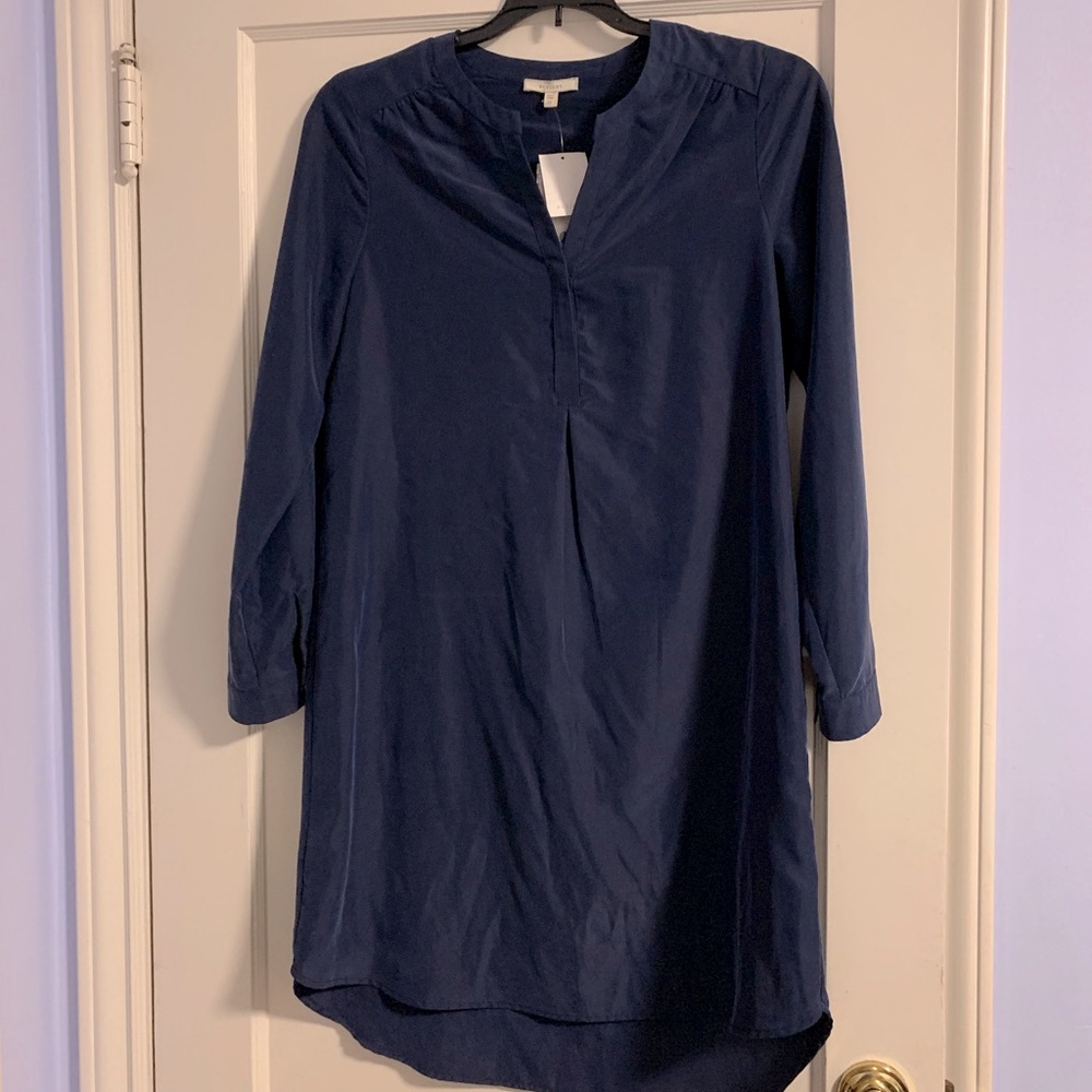 🆕 Pleione Pleated Split Neck Midi Shirt Dress
